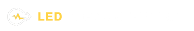 Logo met de omtrek van een wolvenkop en een gele geluidsgolf erin, gevolgd door de tekst LEDINDEDUISTERNIS.NL waarbij LED in het geel is en de rest in het wit op een zwarte achtergrond.